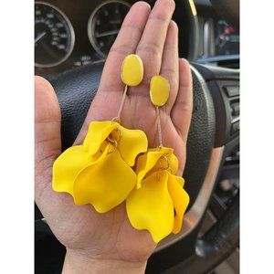 Yellow earrings flower petal acrylic yellow earrings , yellow rose petal earring